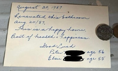 r/FoundPaper - Found in a cabinet behind a wall in my bathroom during renovations