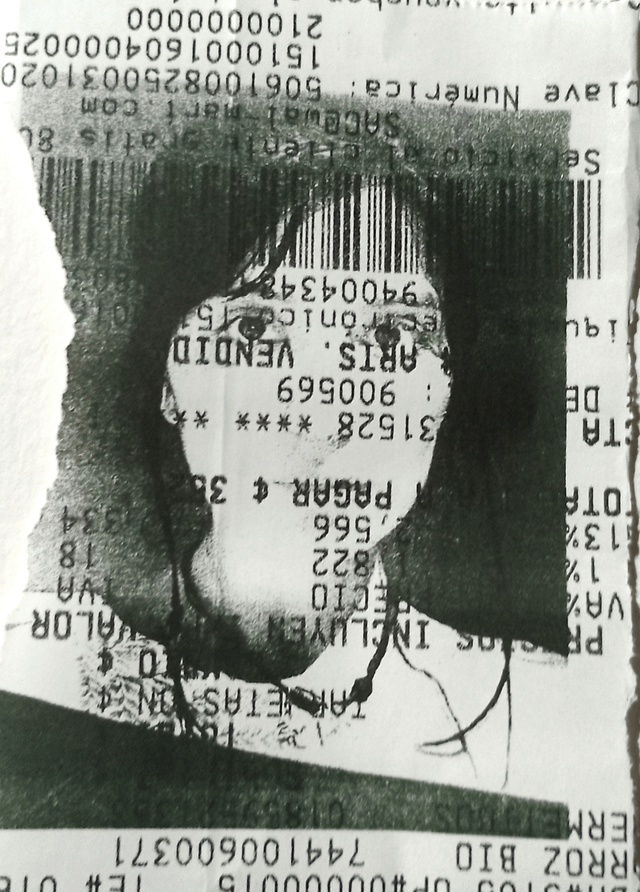 r/toycameras - Self portrait - thermal camera + used receipt paper