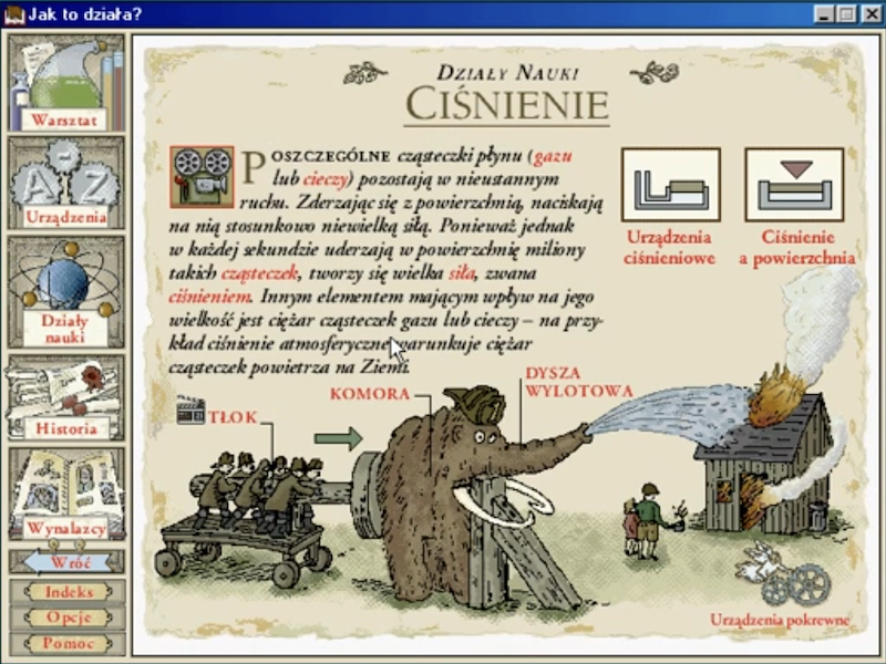 Encyklopedia multimedialna „Jak to działa?” - zrzut ekranu przedstrawia pojęcie ciśnienia.